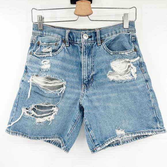American Eagle AE Womens 90s Boyfriend‎ Distressed Denim Bermuda Shorts Size 6 - Picture 1 of 9